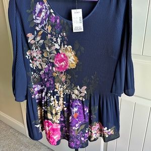 Catherines Plus Size Navy/Pink/Green/Cream Floral Blouse 2X Petite